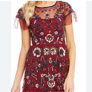 Gianni Bini Dress burgundy wine tule beaded party holiday Christmas dress size 4